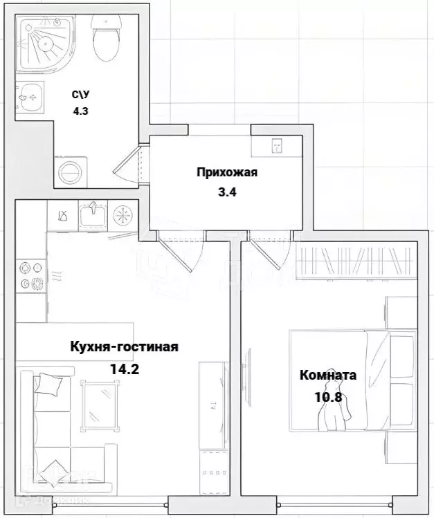 Продаётся 1-к квартира, 32.7 м - Фото 1