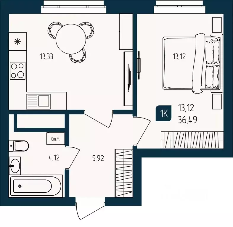 1-к кв. Тюменская область, Тюмень  (36.49 м) - Фото 0