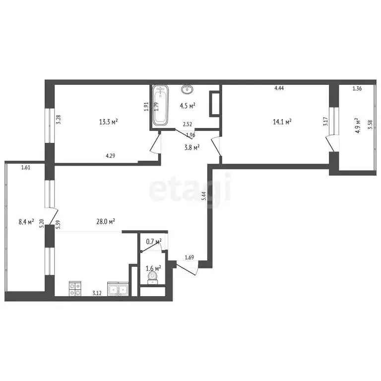 2-комнатная квартира: Тюмень, улица Газовиков, 79 (65.8 м) - Фото 1