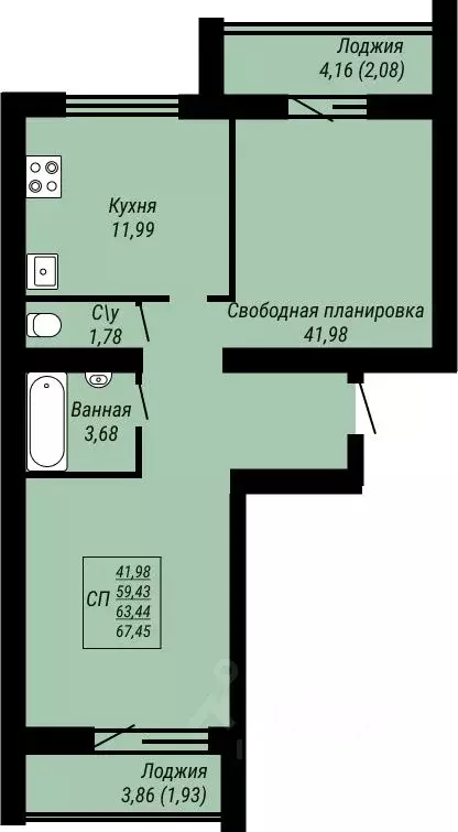 1-к кв. Ивановская область, Иваново Юбилейный жилой комплекс (67.45 м) - Фото 0