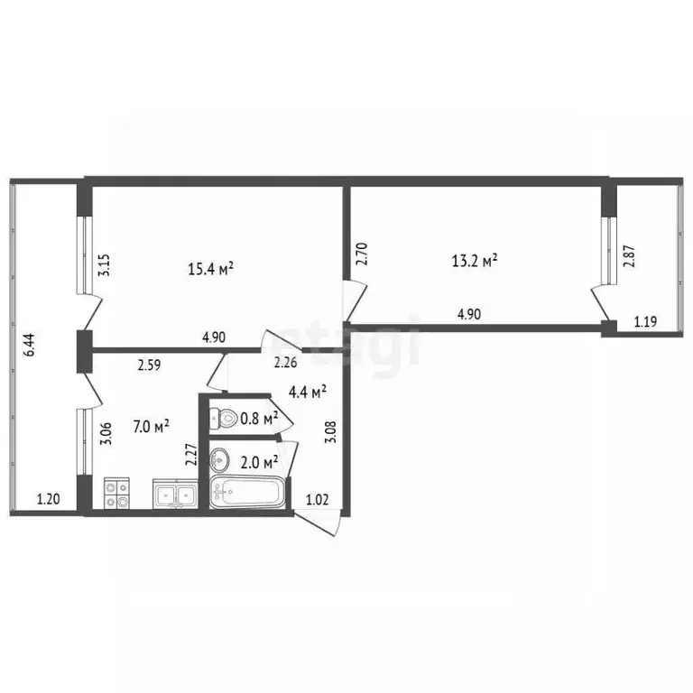 2-к кв. Ставропольский край, Пятигорск ул. Мира (42.8 м) - Фото 2