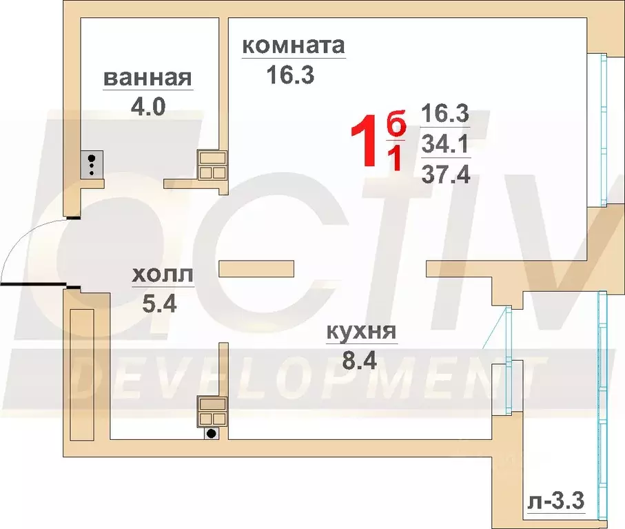 1-к кв. Свердловская область, Екатеринбург ул. Военная, 18 (34.1 м) - Фото 1
