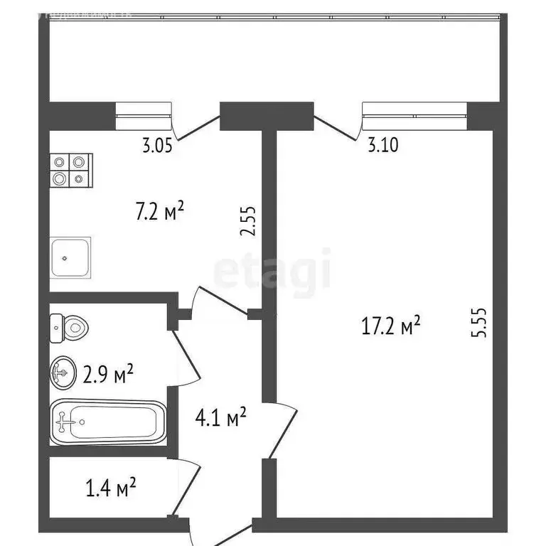 1-комнатная квартира: Ульяновск, улица Рябикова, 49 (35 м) - Фото 1