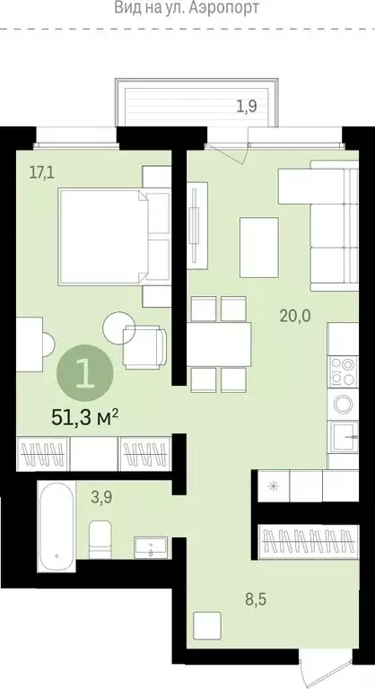 1-комнатная квартира: Новосибирск, улица Аэропорт, 23 (51.59 м) - Фото 1