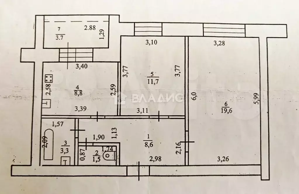 2-к. квартира, 53,5 м, 3/9 эт. - Фото 0