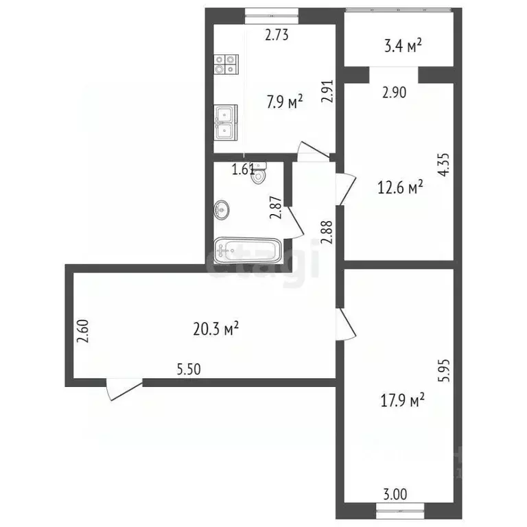 2-к кв. Севастополь ул. Большая Морская, 22 (66.7 м) - Фото 2
