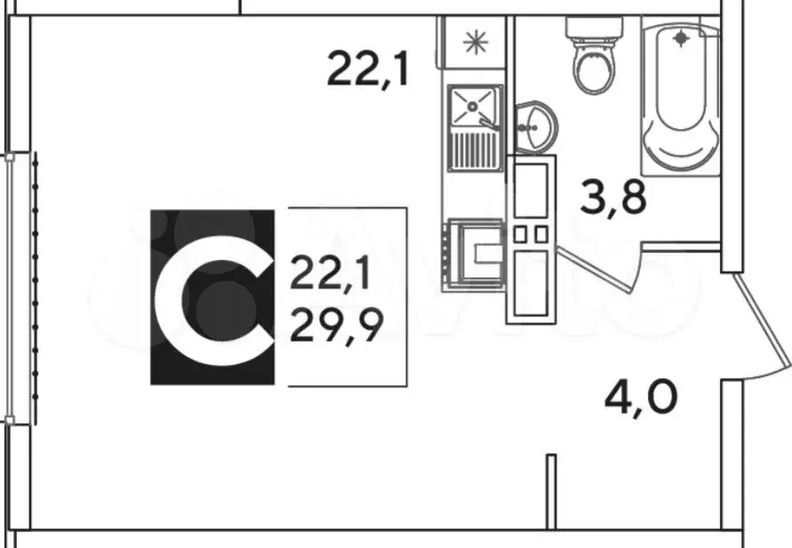 Квартира-студия, 29,9 м, 10/16 эт. - Фото 0