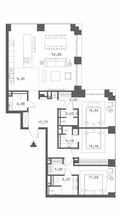 3-комнатная квартира: Москва, Садовая-Сухаревская улица, 14с1 (134.95 ... - Фото 0