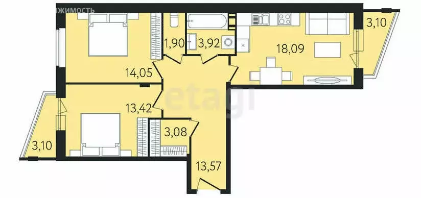 2-комнатная квартира: Тула, Самоварная улица, 11 (70 м) - Фото 0