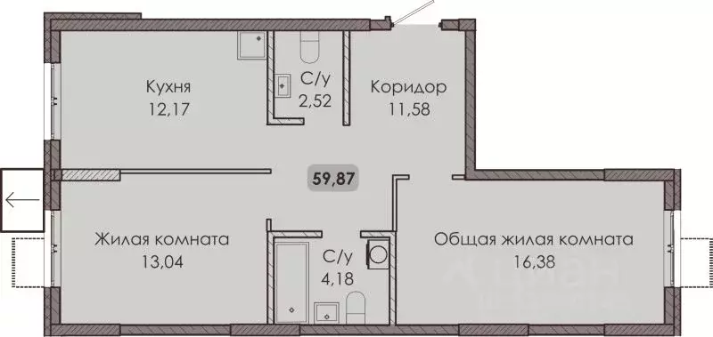 2-к кв. Самарская область, Тольятти Лесная ул., 56А (59.87 м) - Фото 1