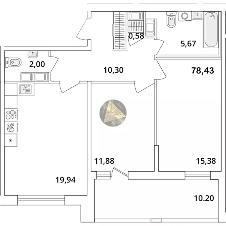 2-к кв. Санкт-Петербург Кубинская ул., 82к3с1 (78.43 м) - Фото 2