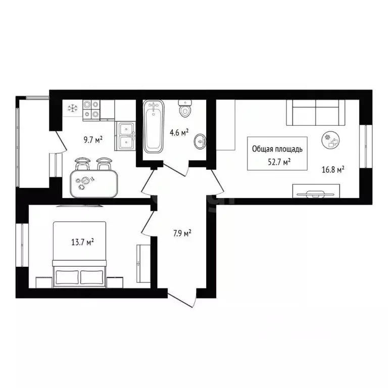 2-к кв. Новосибирская область, Новосибирск Кубовая ул., 113/2 (52.7 м) - Фото 1
