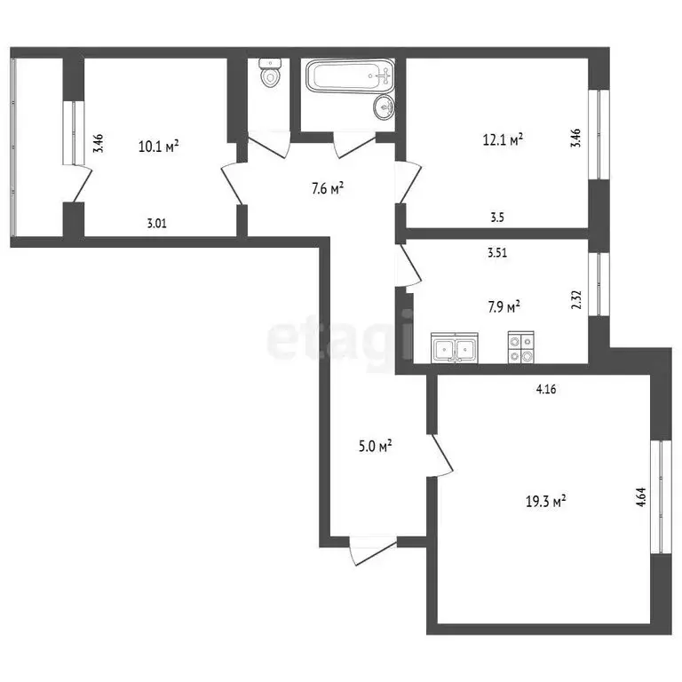 3-комнатная квартира: Щёлкино, 3-й микрорайон, 89 (65.9 м) - Фото 1