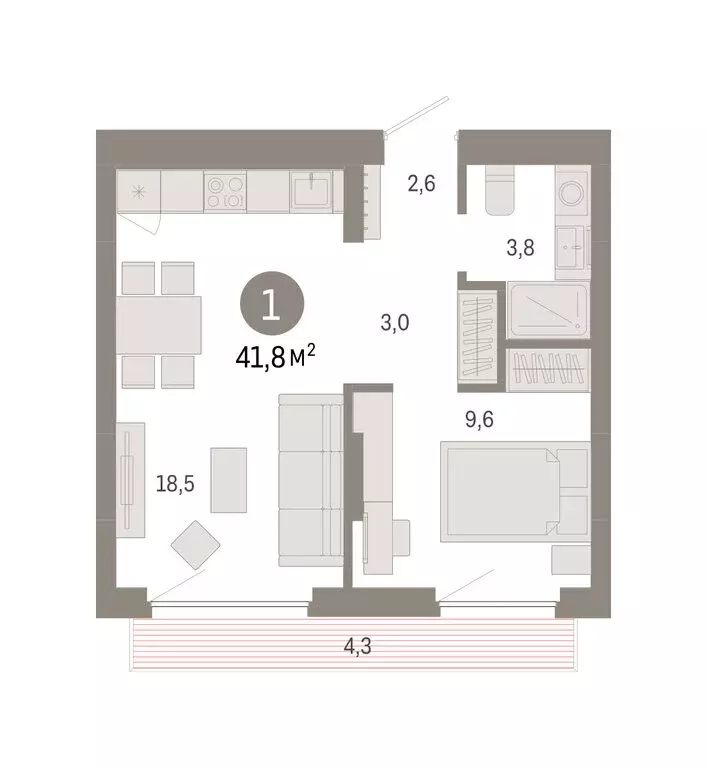 1-комнатная квартира: Новосибирск, квартал Лебедевский, 1/3 (41.8 м) - Фото 2