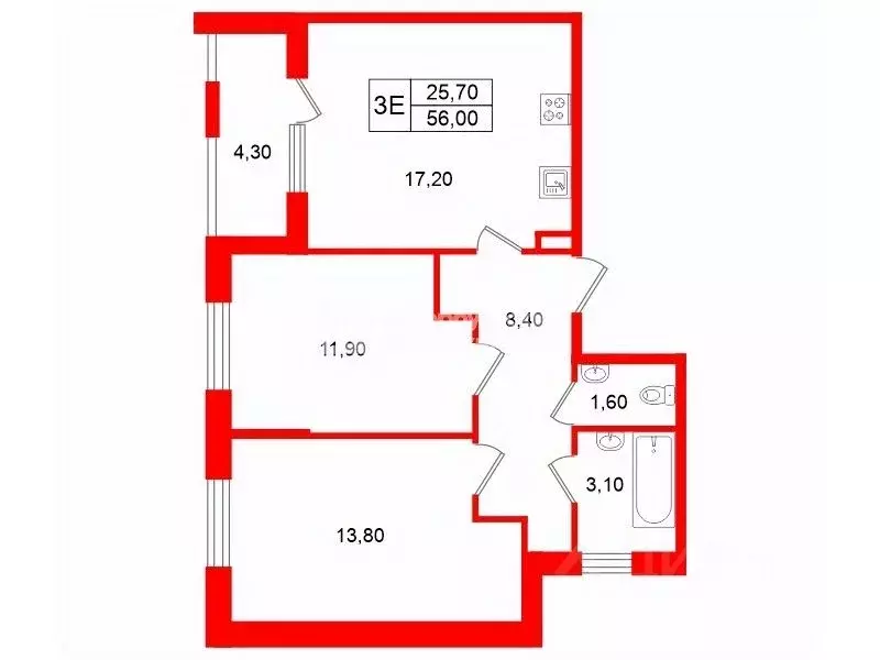 2-к кв. Санкт-Петербург Пулковское ш., 95к3 (56.0 м) - Фото 2