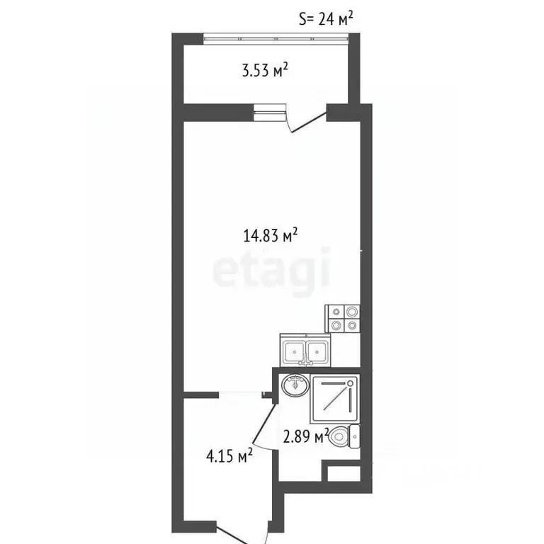 Студия Санкт-Петербург Курляндская ул., 10 (24.0 м) - Фото 2