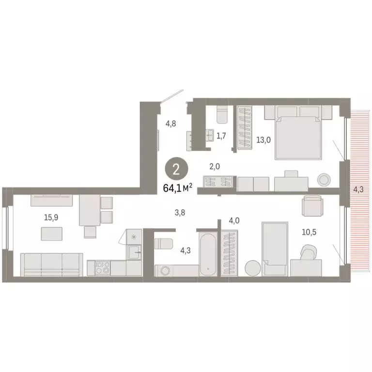 2-комнатная квартира: Новосибирский район, рабочий посёлок Краснообск, ... - Фото 2