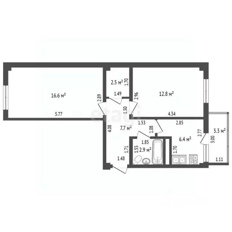 2-к кв. Краснодарский край, Анапа Рождественская ул., 57к2 (52.7 м) - Фото 2