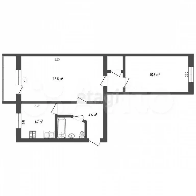 2-к. квартира, 43 м, 5/5 эт. - Фото 0