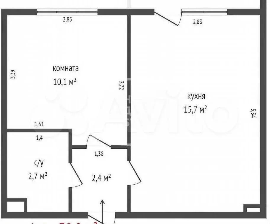 1-к. квартира, 30 м, 1/5 эт. - Фото 0