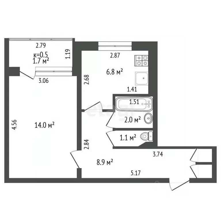 1-к кв. Калининградская область, Калининград ул. Фрунзе, 64 (33.0 м) - Фото 1