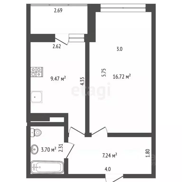 1-к кв. Ростовская область, Батайск ул. Клары Цеткин, 176А (38.8 м) - Фото 2