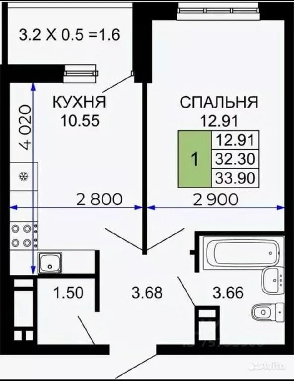 1-к кв. Краснодарский край, Краснодар Ростовское ш., 30/7 (33.9 м) - Фото 0