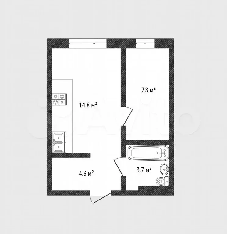 1-к. квартира, 30,6 м, 3/4 эт. - Фото 0