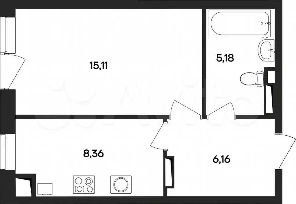 1-к. квартира, 34,8 м, 3/4 эт. - Фото 0