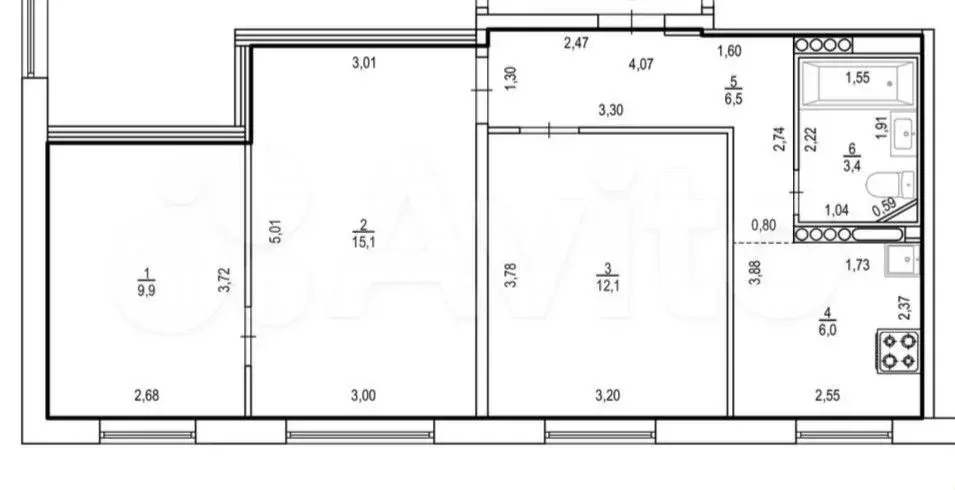 3-к. квартира, 53 м, 1/5 эт. - Фото 0