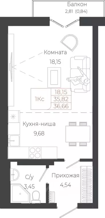 1-к кв. Алтай, Майминский район, с. Майма ул. Энергетиков (36.66 м) - Фото 1