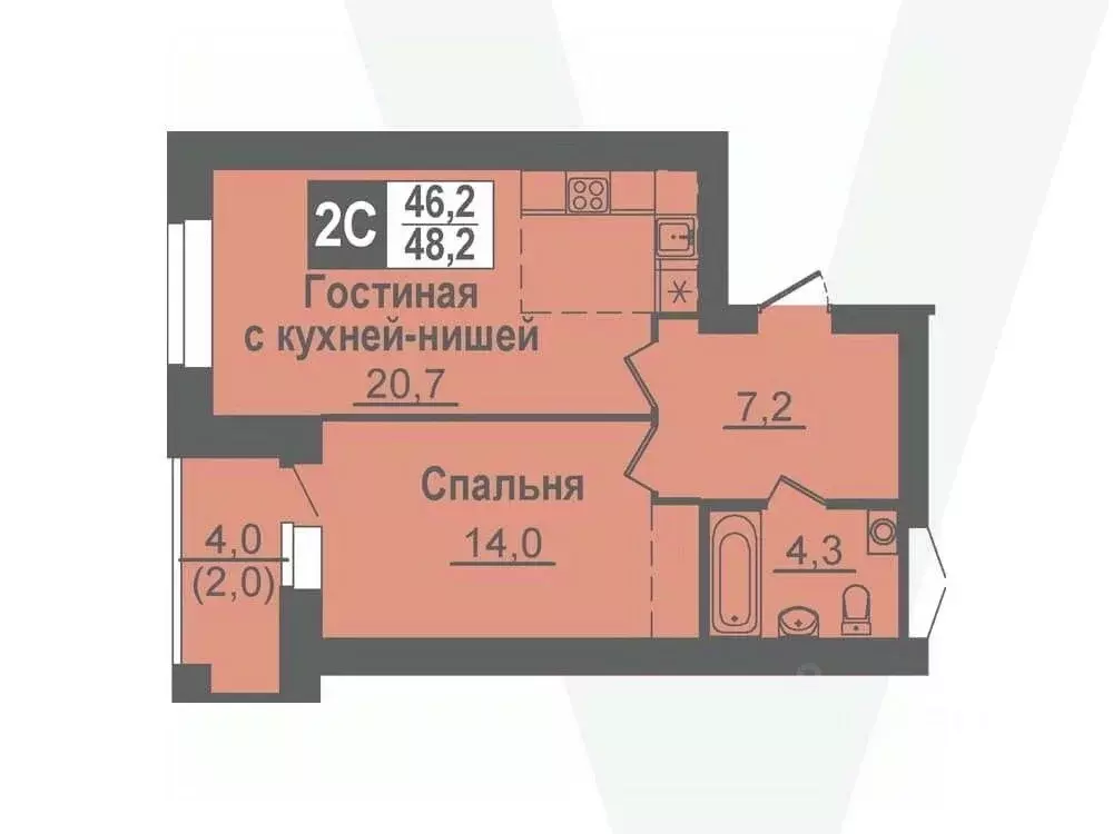 2-к кв. Новосибирская область, Кольцово рп, 5-й мкр  (48.2 м) - Фото 0