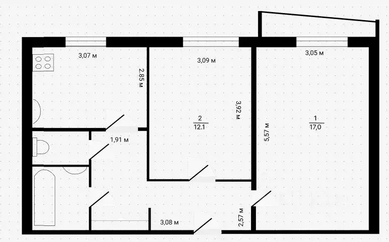 2-к кв. Татарстан, Казань просп. Ямашева, 78 (49.0 м) - Фото 2