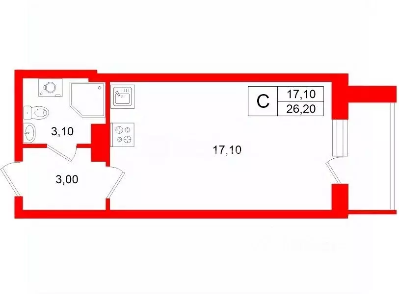 Студия Санкт-Петербург Пулковское ш., 14Г (26.2 м) - Фото 2