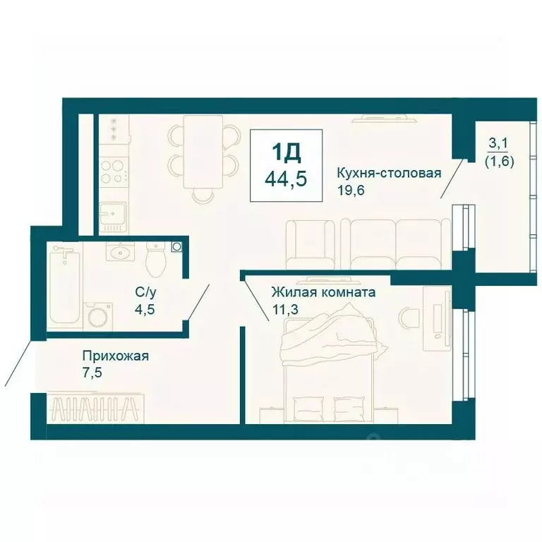 1-к кв. Свердловская область, Екатеринбург ул. 8 Марта, 197 (44.5 м) - Фото 0