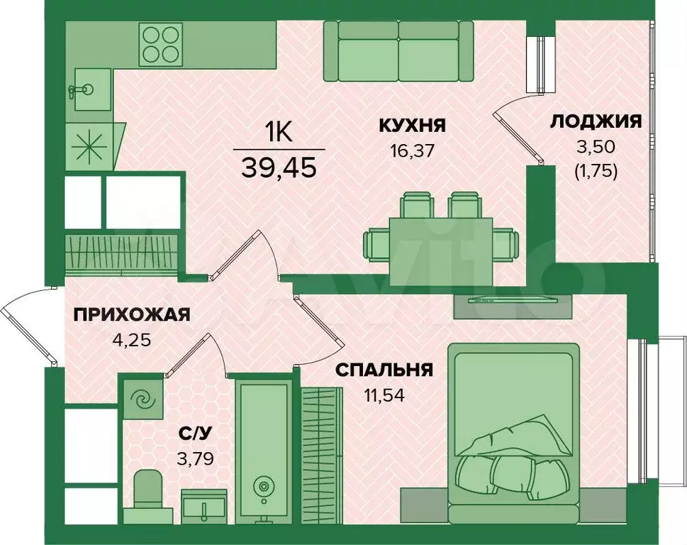 1-к. квартира, 39,5 м, 12/25 эт. - Фото 0