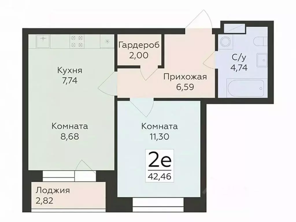 2-к кв. Воронежская область, Воронеж ул. Матросова, 64А (42.46 м) - Фото 0