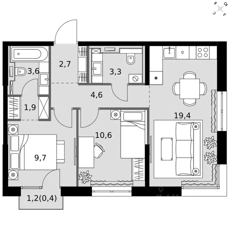 2-к кв. Татарстан, Казань Фриссон жилой комплекс (56.2 м) - Фото 2