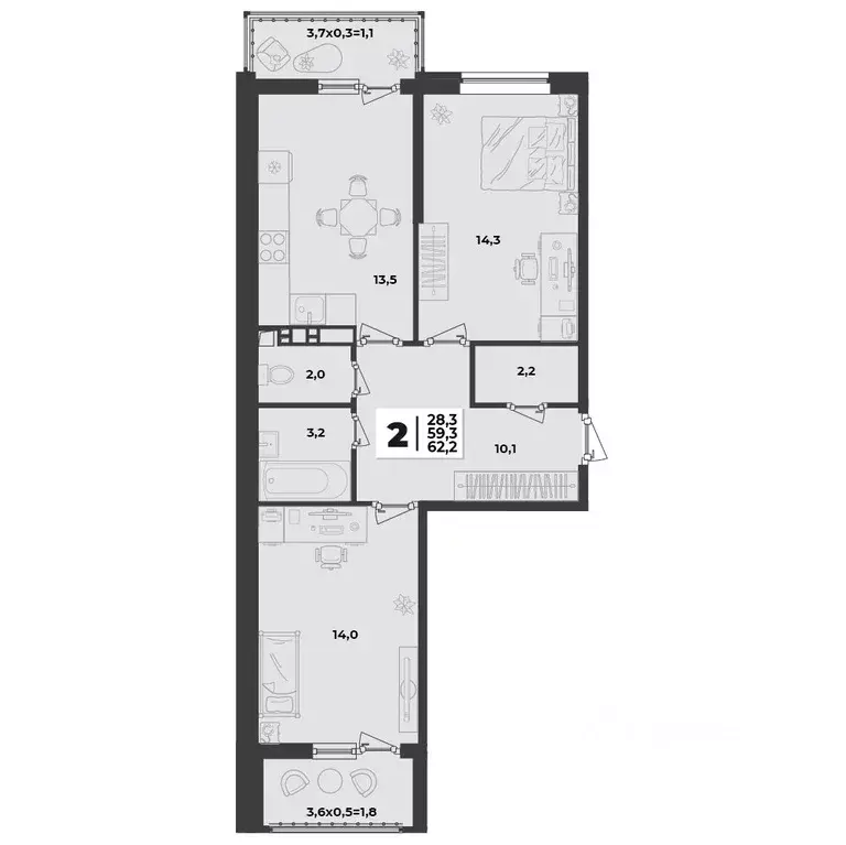 1-к кв. Краснодарский край, Краснодар  (42.9 м) - Фото 1