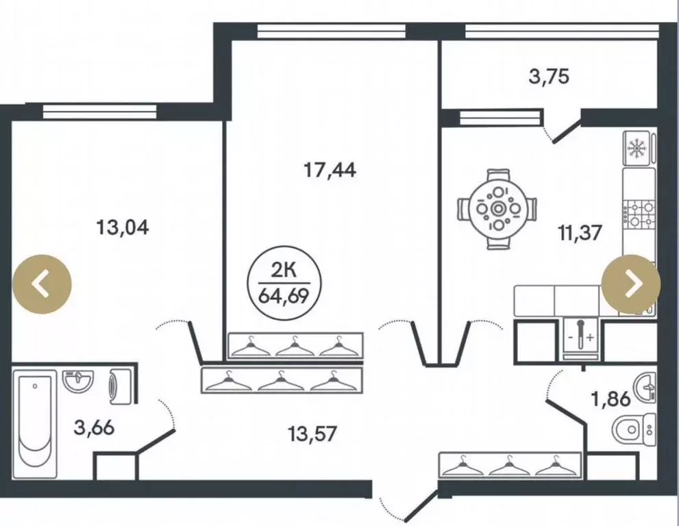 Продаётся 2-к квартира, 64 м - Фото 1