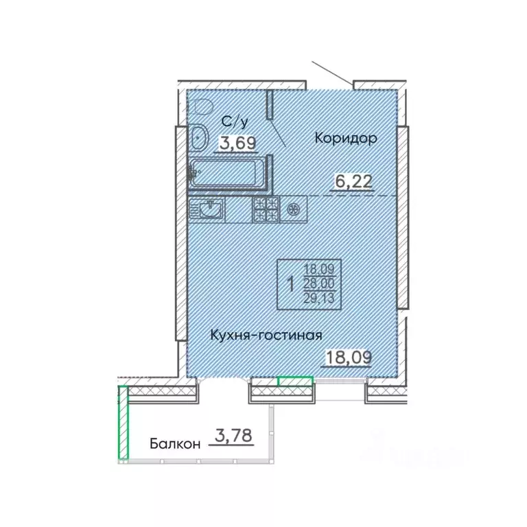 1-к кв. Бурятия, Улан-Удэ Энергетик мкр,  (29.13 м) - Фото 1