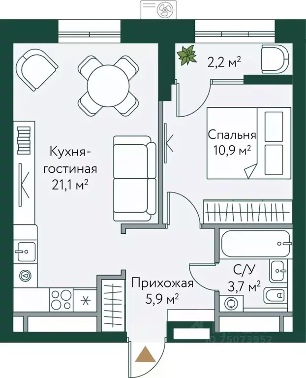 1-к кв. Волгоградская область, Волгоград Новосибирская ул., 74 (43.8 ... - Фото 0