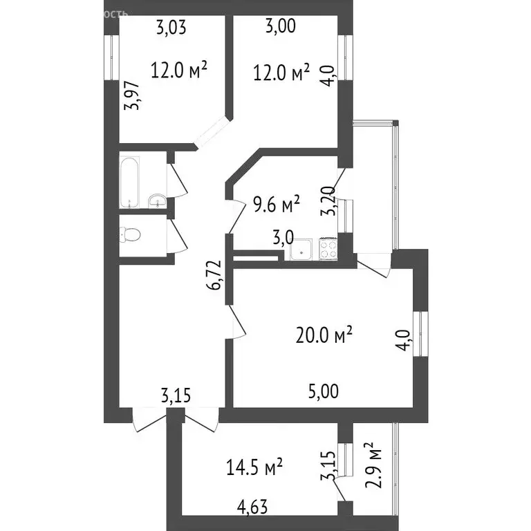 4-комнатная квартира: Тобольск, 10-й микрорайон, 34 (90.5 м) - Фото 1