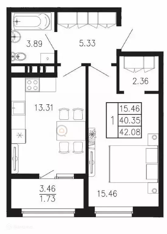Продаётся 1-к квартира, 42 м - Фото 0