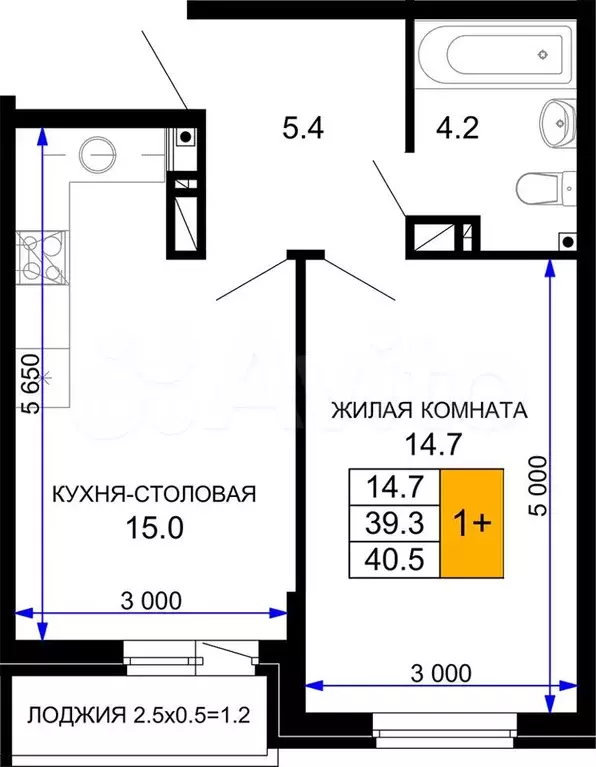 1-к. квартира, 40,5 м, 12/16 эт. - Фото 0