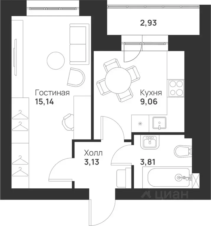 1-к кв. Тульская область, Тула Новая Тула мкр,  (34.07 м) - Фото 1