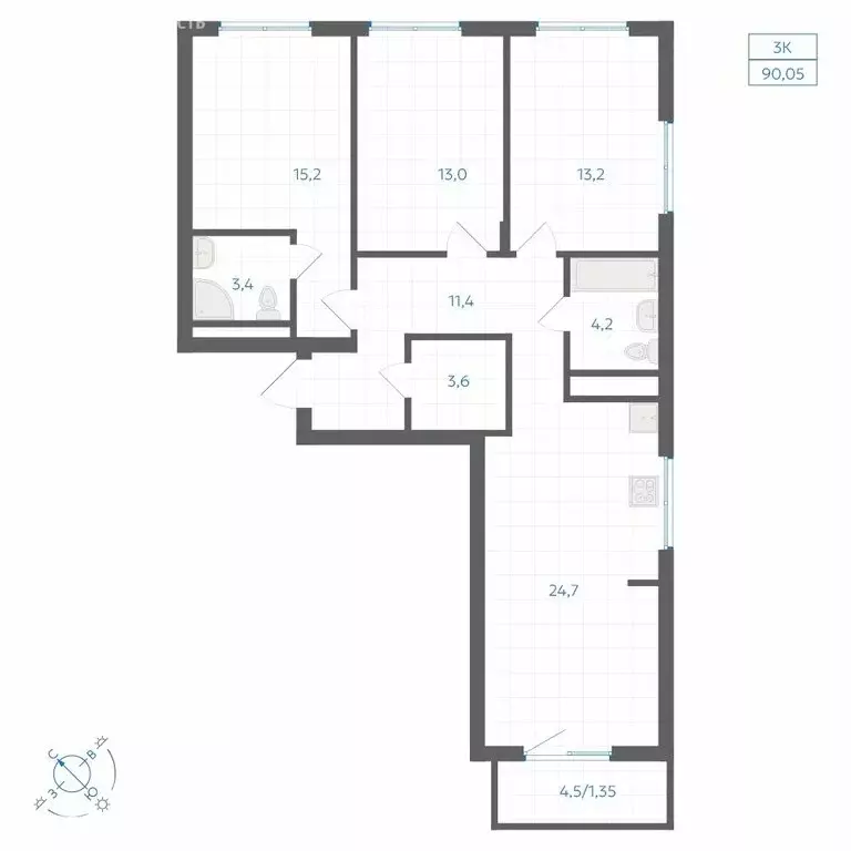 3-комнатная квартира: Челябинск, ЖК Клевер (90.05 м) - Фото 1