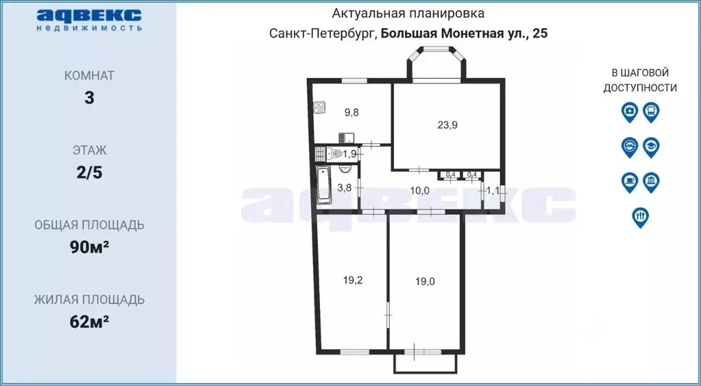 3-к кв. Санкт-Петербург Большая Монетная ул., 25 (90.0 м) - Фото 1