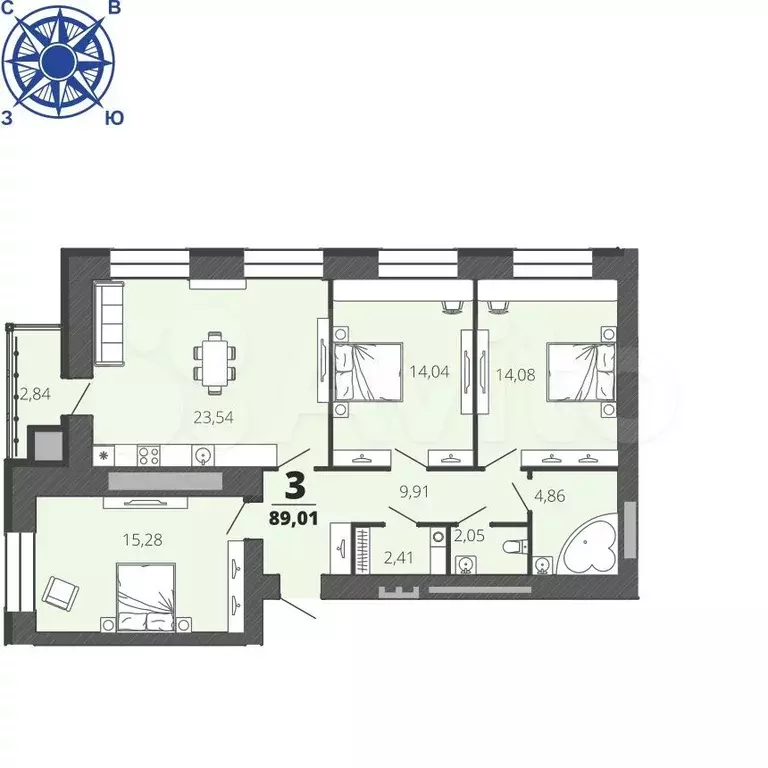 3-к. квартира, 90 м, 11/16 эт. - Фото 1