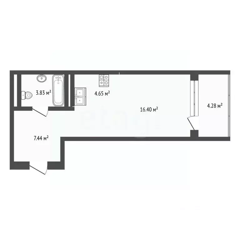 Студия Тюменская область, Тюмень ул. Краснооктябрьская, 4к1 (32.3 м) - Фото 2